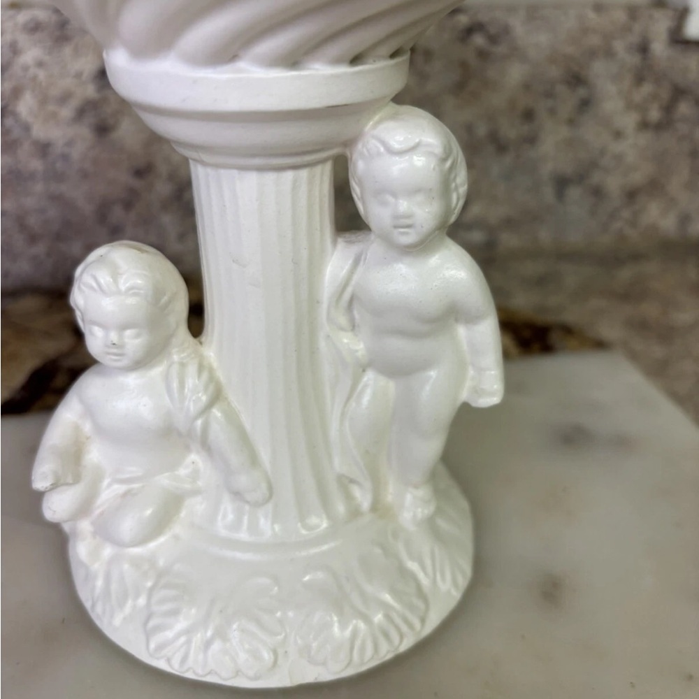 Charming White Ceramic Pedestal Bowl with Cherub Design - Picture 2 of 6